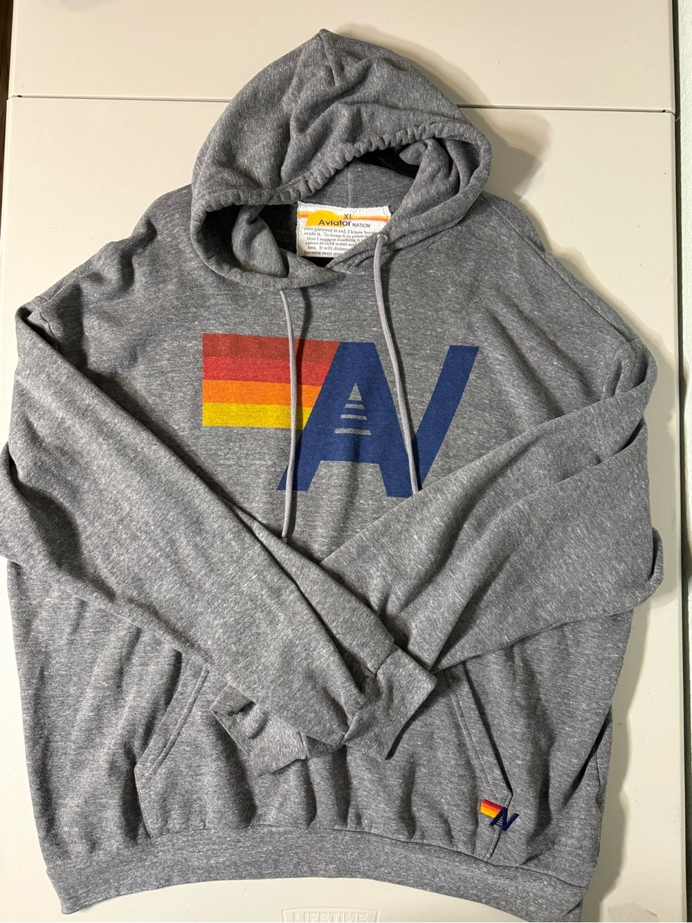 Aviator Nation Logo Relaxed Hoodie Heather Gray Unisex XL